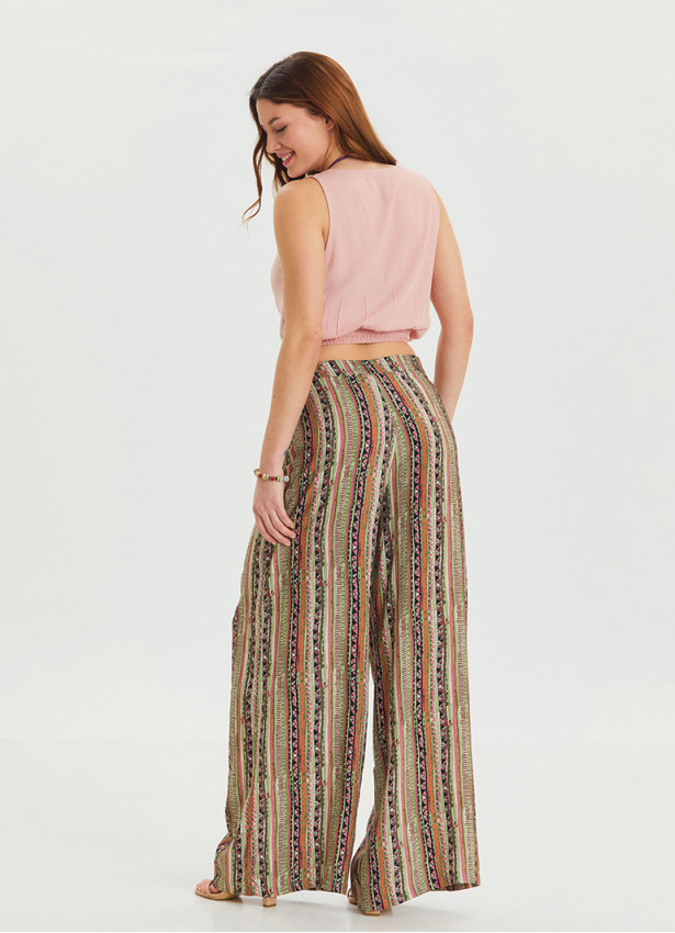 High Waist Loose Cut Khaki Palazzo Trousers 4537